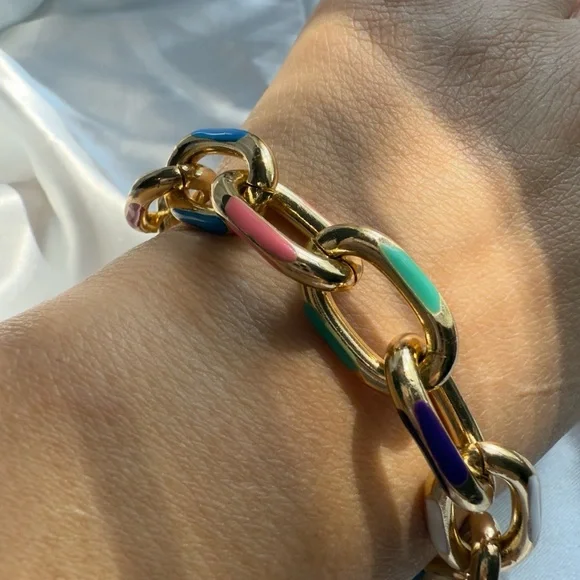 Multicolor Gold Chain Necklace and Bracelet Set - Picture 17 of 17